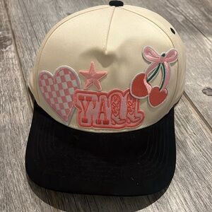 Custom Embroidered Y’all Patch Trucker Hat in Pink, Cream and Black New